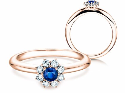 Anillo de compromiso Lovely en 18K oro rosa con zafiro 0,10ct y diamantes 0,15ct