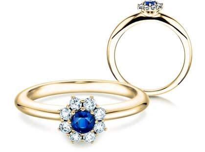 Anillo de compromiso Lovely en 14K oro amarillo con zafiro 0,10ct y diamantes 0,15ct