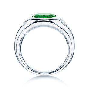 Anillo de compromiso Three-Stone Signet en 9K oro blanco con esmeralda 1,35ct y diamantes naturales 0,30ct