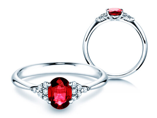 Anillo de compromiso  en 9K oro blanco con rubí 1,00ct y diamantes 0,12ct