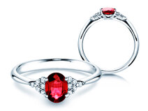 Anillo de compromiso Vivid en 14K oro blanco con rubí 1,00ct y diamantes 0,12ct