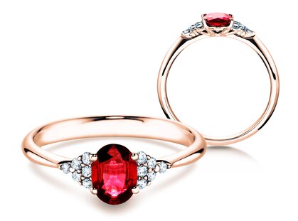 Anillo de compromiso Vivid en 14K oro rosa con rubí 1,00ct y diamantes 0,12ct