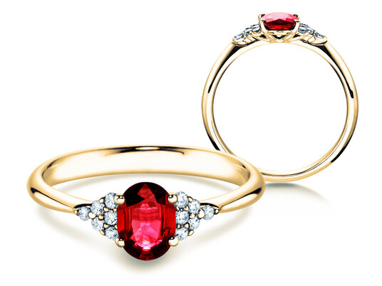 Anillo de compromiso  en 9K oro blanco con rubí 1,00ct y diamantes 0,12ct