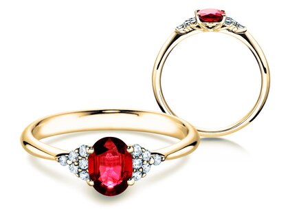 Anillo de compromiso Vivid en 18K oro amarillo con rubí 1,00ct y diamantes 0,12ct