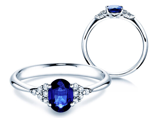 Anillo de compromiso  en 9K oro blanco con zafiro 1,00ct y diamantes 0,12ct