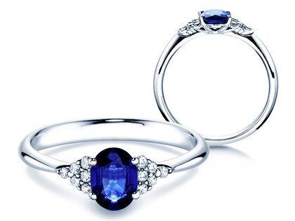 Anillo de compromiso Vivid en 14K oro blanco con zafiro 1,00ct y diamantes 0,12ct