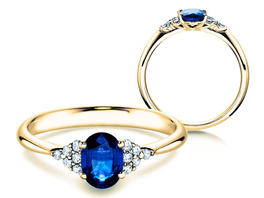 Anillo de compromiso  en 9K oro blanco con zafiro 1,00ct y diamantes 0,12ct
