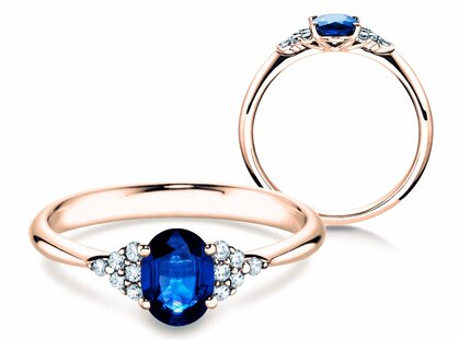 Anillo de compromiso Vivid en 14K oro rosa con zafiro 1,00ct y diamantes 0,12ct