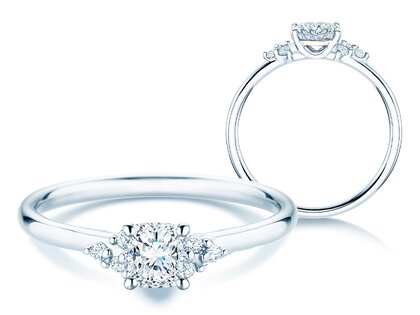 Anillo de compromiso Blossom Cushion en 9K oro blanco con diamantes naturales 0,29ct G/SI
