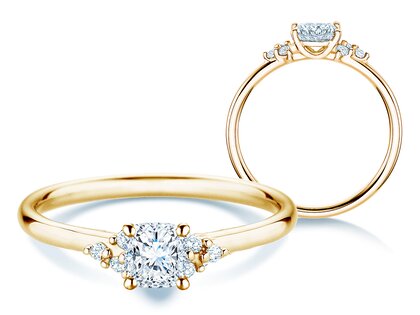 Anillo de compromiso Blossom Cushion en 9K oro amarillo con diamantes naturales 0,29ct G/SI