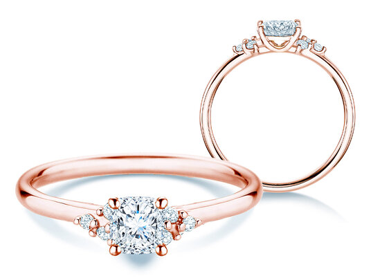 Anillo de compromiso Blossom Cushion en 9K oro rosa con diamantes naturales 0,58ct