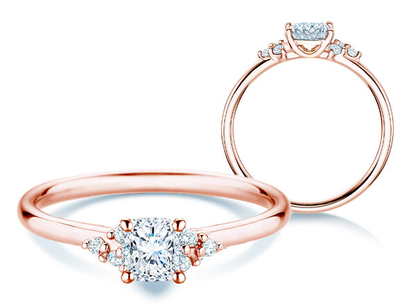 Anillo de compromiso Blossom Cushion en 9K oro rosa con diamantes naturales 0,29ct G/SI