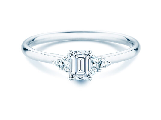 Anillo de compromiso Blossom Emerald en 9K oro blanco con diamantes naturales 0,58ct