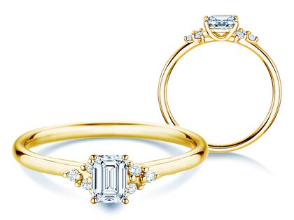 Anillo de compromiso Blossom Emerald en 14K oro amarillo con diamantes naturales 0,22ct G/VS
