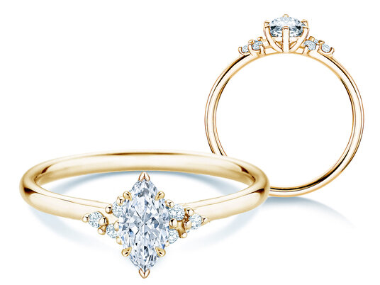 Anillo de compromiso Blossom Marquise en 9K oro amarillo con diamantes naturales 0,58ct