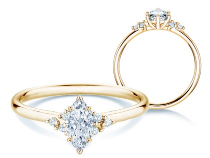 Anillo de compromiso Blossom Marquise en 14K oro amarillo con diamantes naturales 0,22ct G/SI