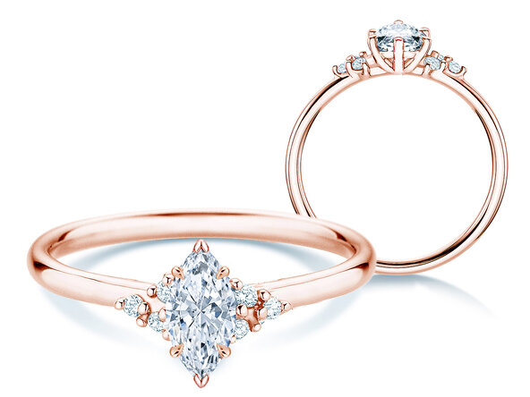 Anillo de compromiso Blossom Marquise en 9K oro rosa con diamantes naturales 0,29ct G/SI