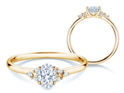 Anillo de compromiso Blossom Oval en 9K oro amarillo con diamantes naturales 0,29ct G/SI