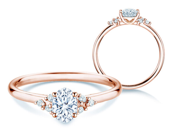 Anillo de compromiso Blossom Oval en 9K oro rosa con diamantes naturales 0,29ct G/SI