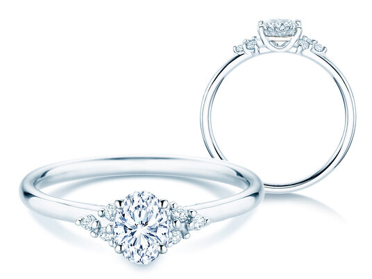 Anillo de compromiso Blossom Oval en 9K oro blanco con diamantes naturales 0,58ct