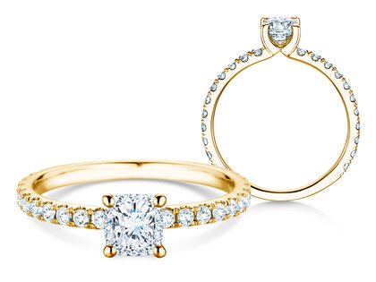 Anillo de compromiso Classic 4 Cushion Pavé en 14K oro amarillo con diamantes naturales 0,33ct G/SI