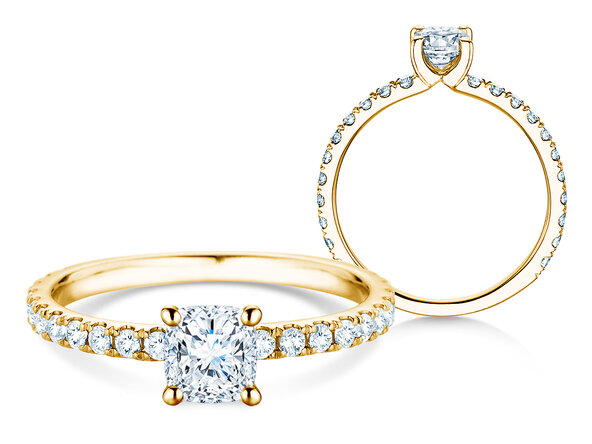 Anillo de compromiso Classic 4 Cushion Pavé en 14K oro amarillo con diamantes naturales 0,33ct G/SI