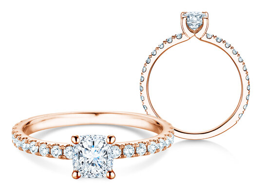 Anillo de compromiso Classic 4 Cushion Pavé en 9K oro rosa con diamantes naturales 0,87ct
