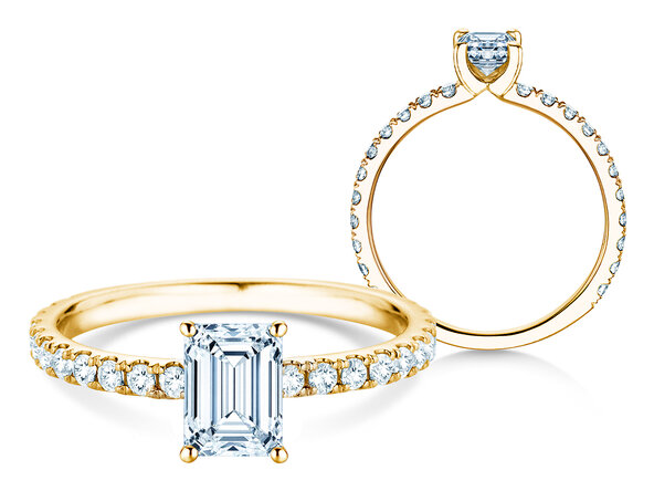 Anillo de compromiso Classic 4 Emerald Pavé en 14K oro amarillo con diamantes naturales 0,33ct G/VS