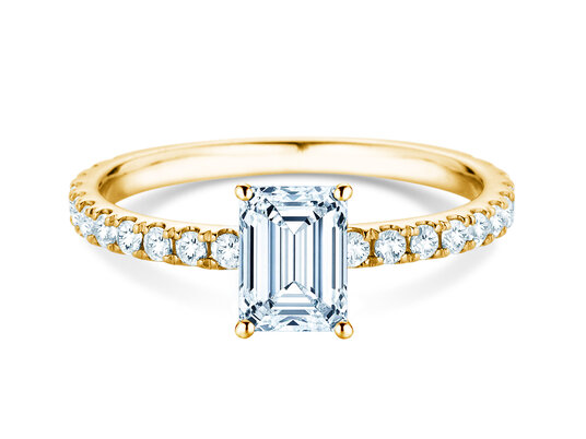 Anillo de compromiso Classic 4 Emerald Pavé en 9K oro amarillo con diamantes naturales 0,87ct