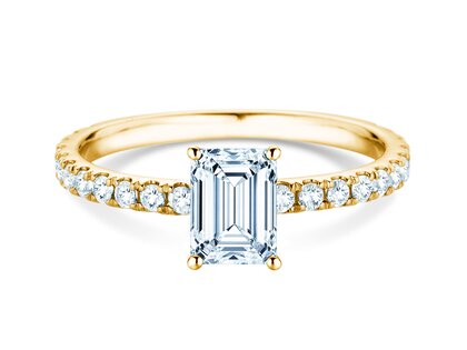 Anillo de compromiso Classic 4 Emerald Pavé en 14K oro amarillo con diamantes naturales 0,33ct G/VS