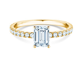 Anillo de compromiso Classic 4 Emerald Pavé en 14K oro amarillo con diamantes naturales 0,33ct G/VS