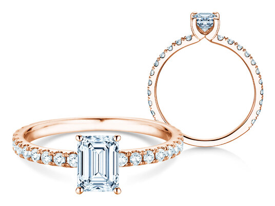 Anillo de compromiso Classic 4 Emerald Pavé en 9K oro rosa con diamantes naturales 0,87ct