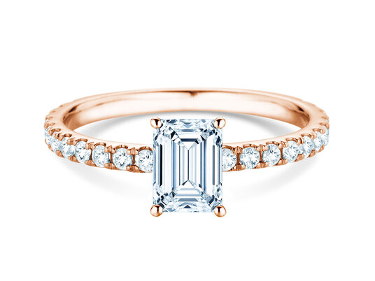 Anillo de compromiso Classic 4 Emerald Pavé en 9K oro rosa con diamantes naturales 0,87ct