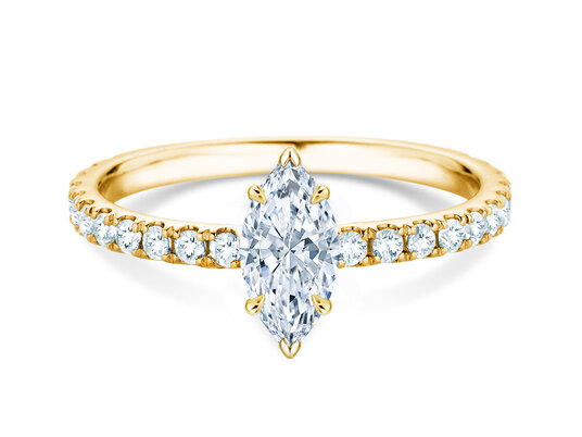 Anillo de compromiso Classic 4 Marquise Pavé en 9K oro amarillo con diamantes naturales 0,87ct