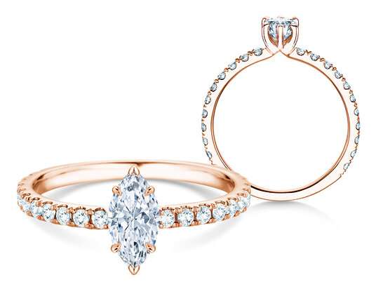 Anillo de compromiso Classic 4 Marquise Pavé en 9K oro rosa con diamantes naturales 0,87ct