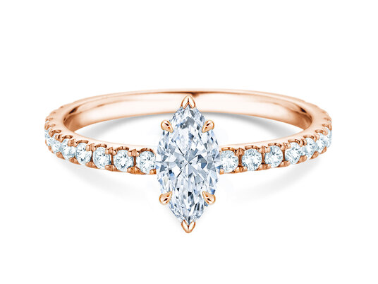 Anillo de compromiso Classic 4 Marquise Pavé en 9K oro rosa con diamantes naturales 0,87ct