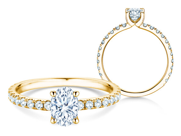Anillo de compromiso Classic 4 Oval Pavé en 9K oro amarillo con diamantes naturales 0,87ct G/SI
