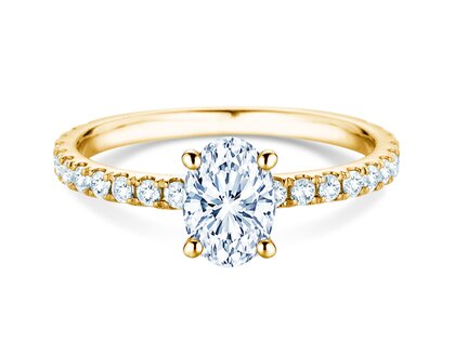 Anillo de compromiso Classic 4 Oval Pavé en 9K oro amarillo con diamantes naturales 0,87ct G/SI