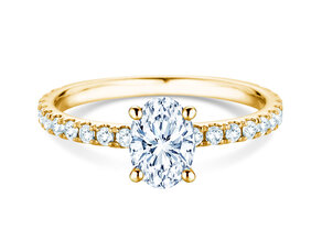 Anillo de compromiso Classic 4 Oval Pavé en 9K oro amarillo con diamantes naturales 0,87ct G/SI
