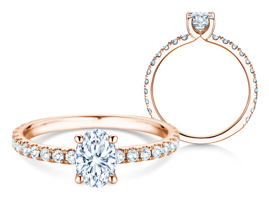 Anillo de compromiso Classic 4 Oval Pavé en 9K oro rosa con diamantes naturales 0,87ct