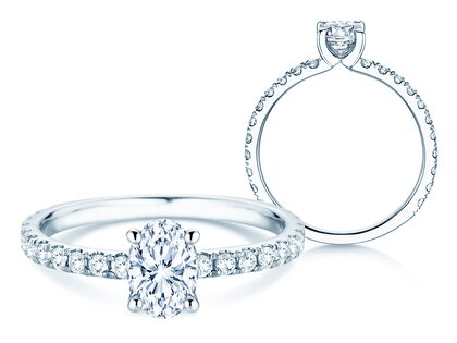 Anillo de compromiso Classic 4 Oval Pavé en 9K oro blanco con diamantes naturales 0,87ct
