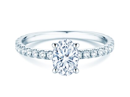 Anillo de compromiso Classic 4 Oval Pavé en 9K oro blanco con diamantes naturales 0,87ct