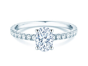 Anillo de compromiso Classic 4 Oval Pavé en 9K oro blanco con diamantes naturales 0,87ct
