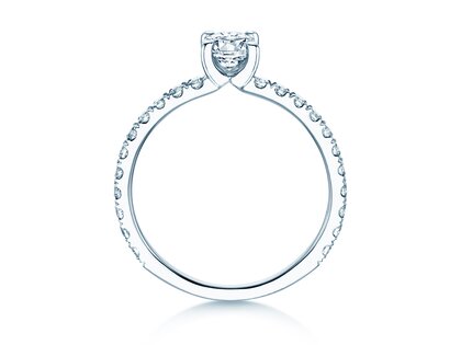 Anillo de compromiso Classic 4 Oval Pavé en 9K oro blanco con diamantes naturales 0,87ct