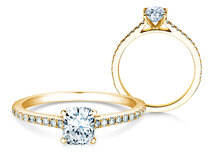 Anillo de compromiso Cushion Pavé en 18K oro amarillo con diamantes 0,66ct G/SI