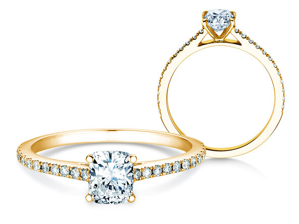 Anillo de compromiso Cushion Pavé en 9K oro amarillo con diamantes 1,22ct G/SI