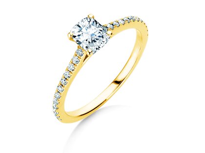 Anillo de compromiso Cushion Pavé en 9K oro amarillo con diamantes 1,22ct G/SI