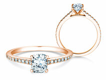 Anillo de compromiso Cushion Pavé en 18K oro rosa con diamantes 0,44ct G/SI
