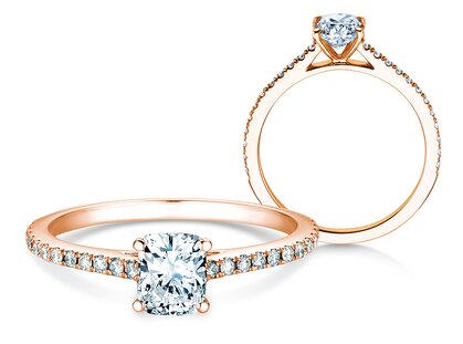 Anillo de compromiso Cushion Pavé en 18K oro rosa con diamantes 0,54ct G/SI