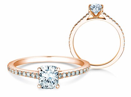 Anillo de compromiso Cushion Pavé en 14K oro rosa con diamantes 1,22ct G/SI